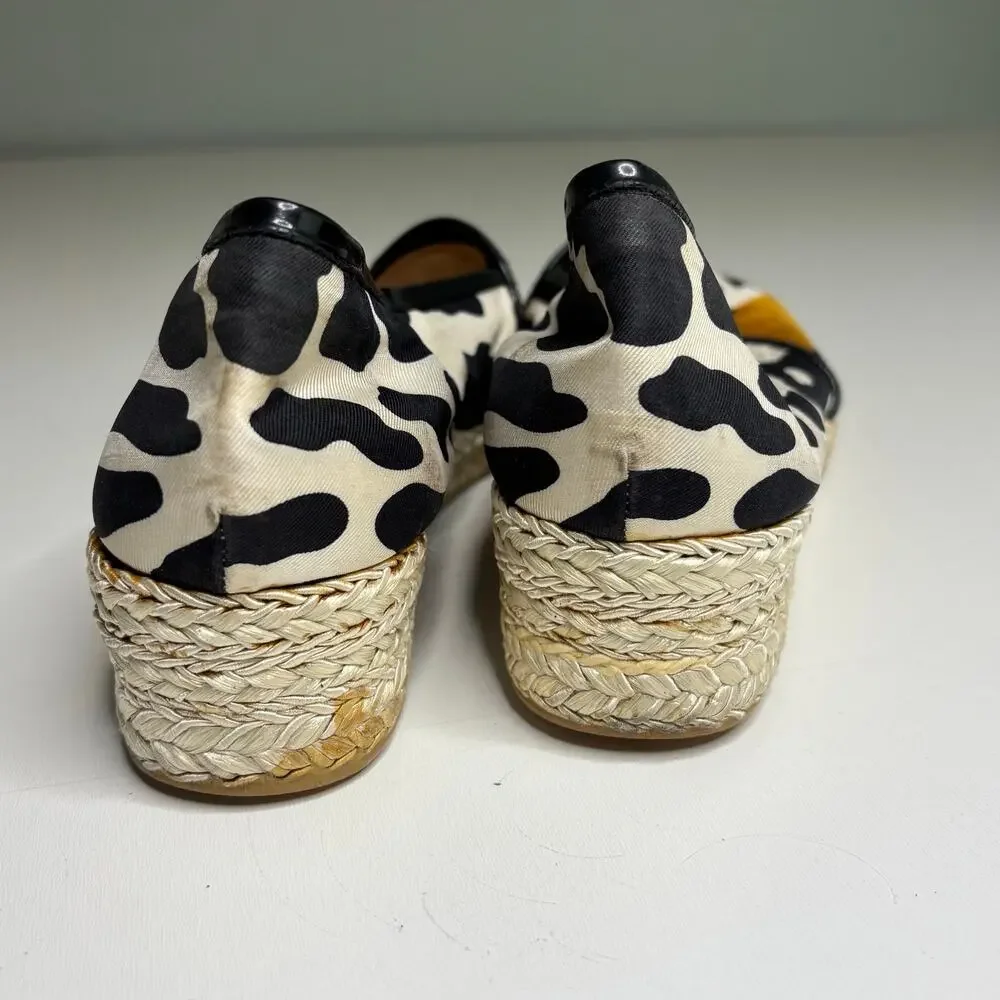Stuart Weitzman Animal Print Slip On Mini Wedge Espadrilles Square Toe 9